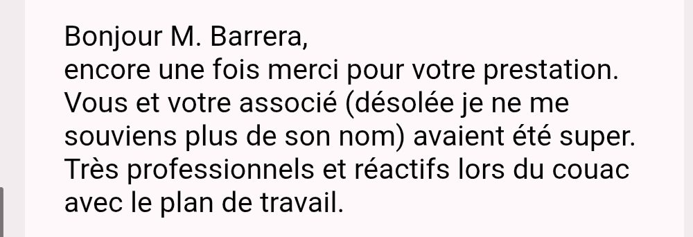 Avis client BARRERA Pierres suite à un projet de plan de travail en granit à Lyon avec résolution d’un imprévu chantier